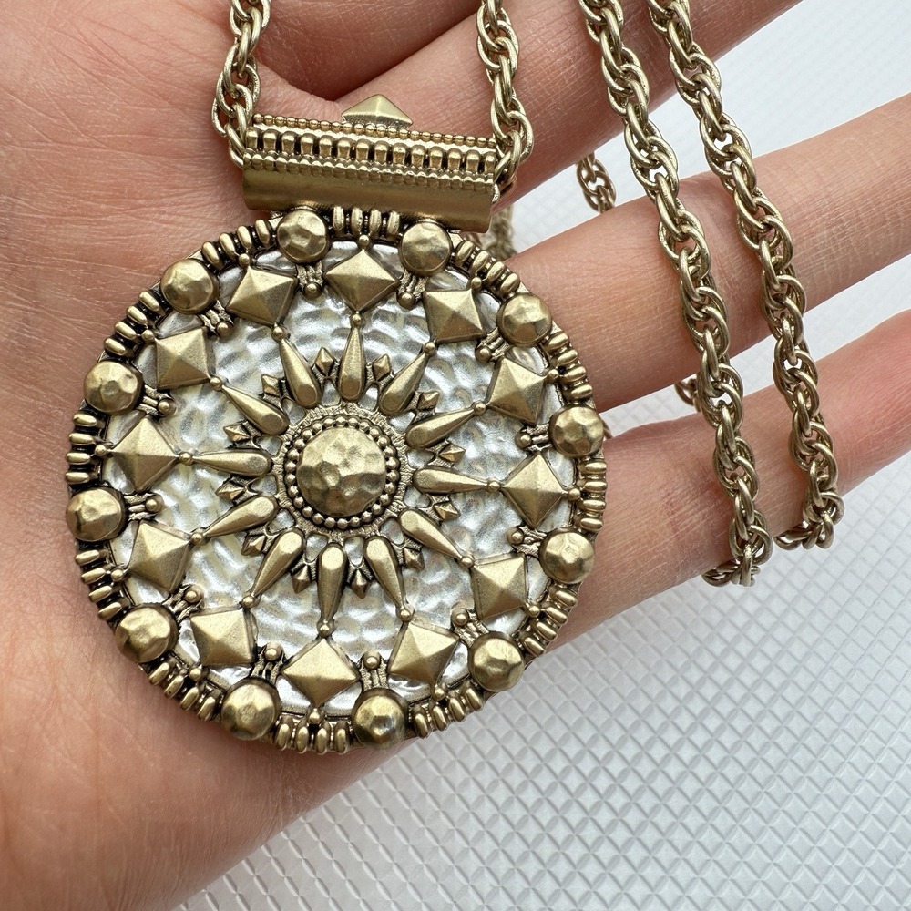 Heidi Klum Gold and Silver Tone Sun Mandala Pendant on Chain Necklace - Picture 2 of 6